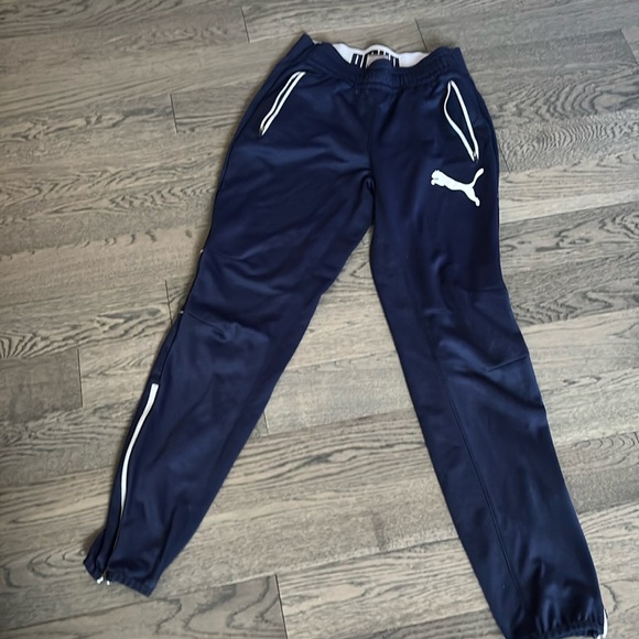 Puma Navy bllue and white striped jersey pants Sz M - Picture 2 of 12